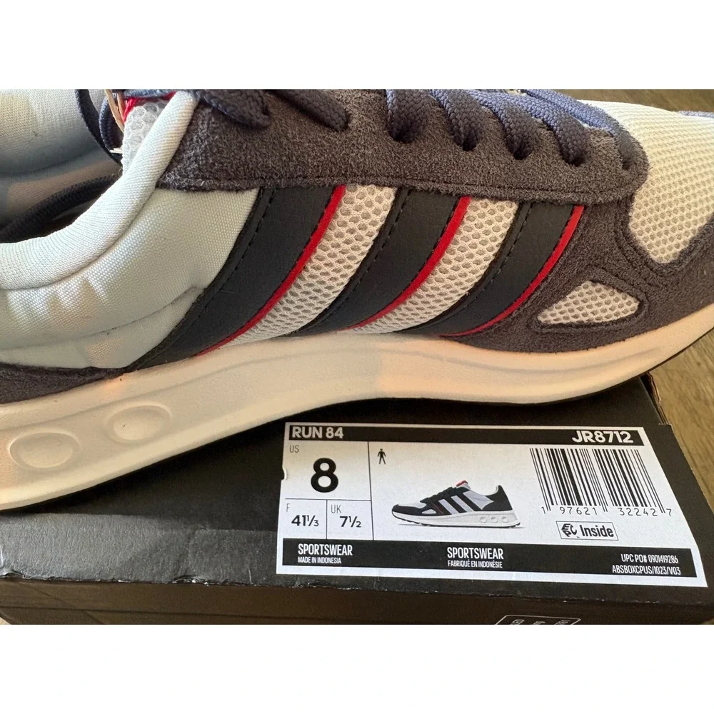Adidas Run 84 Mens Size 8 Women's 7 Sneakers Grey Navy Red JR8712
